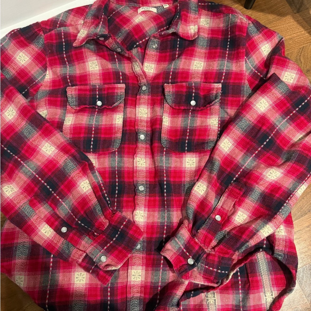 dylan Red, Black and Cream Plaid Snap-Front Button-Down Shirt
